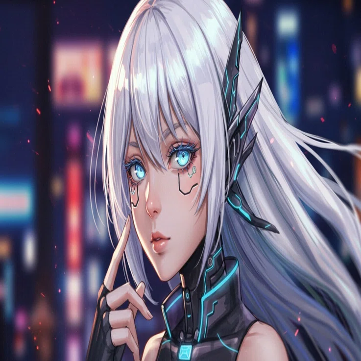 電脳都市の夜想曲】ネオン街に微笑むAIヒューマノイド｜AIイラスト｜世界観