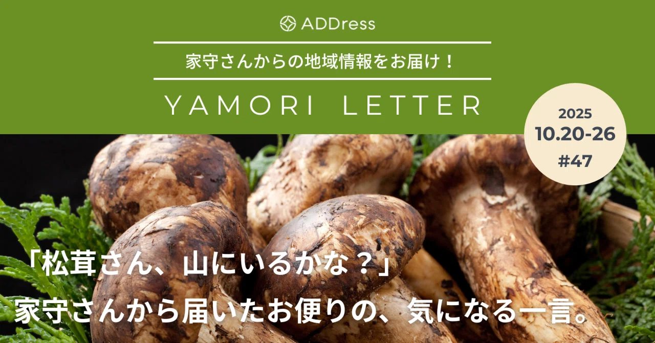 「松茸さん、山にいるかな？」 家守さんから届いたお便りの、なんだか気になる一言。【家守さんからの地域情報 #47】｜#ADDressLife（アドレスライフ）