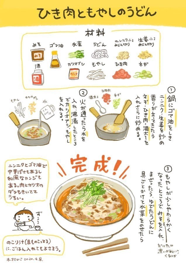 ひき肉ともやしのうどん 木村いこ Note