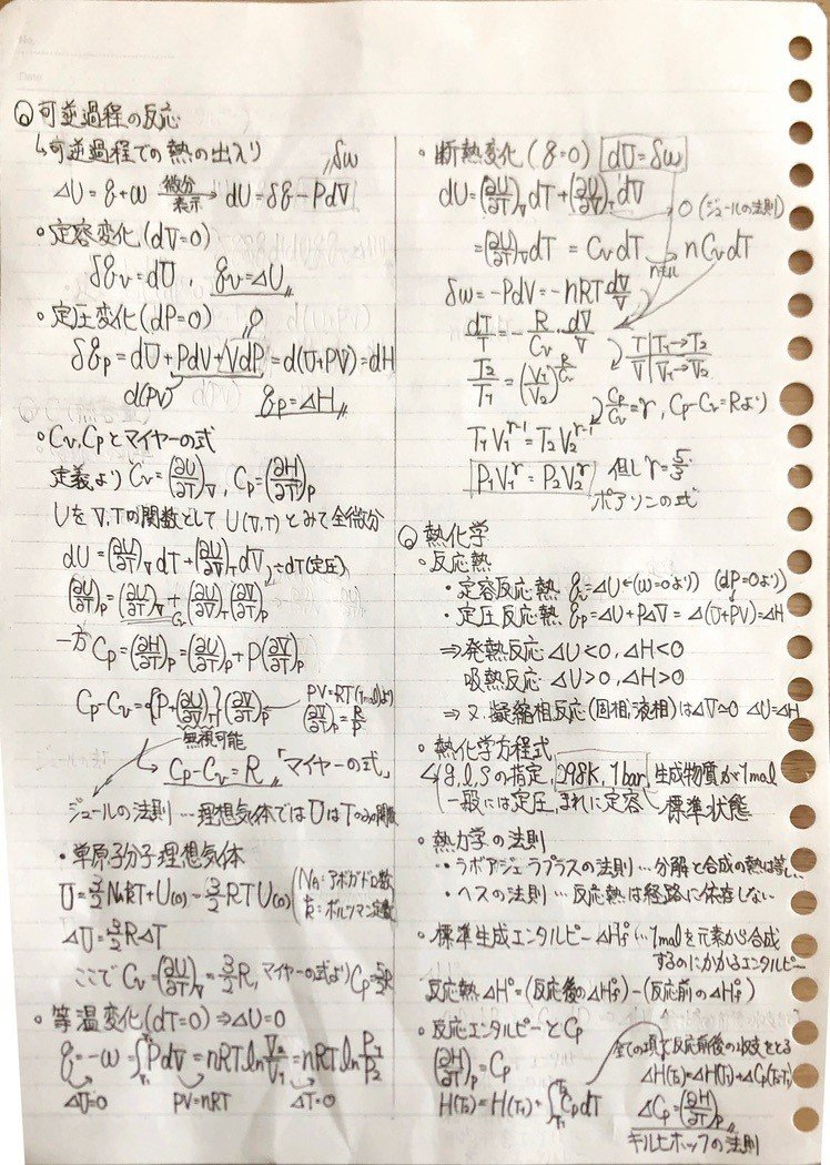 物理化学２(B) （熱力学）｜化学学生のノート｜note