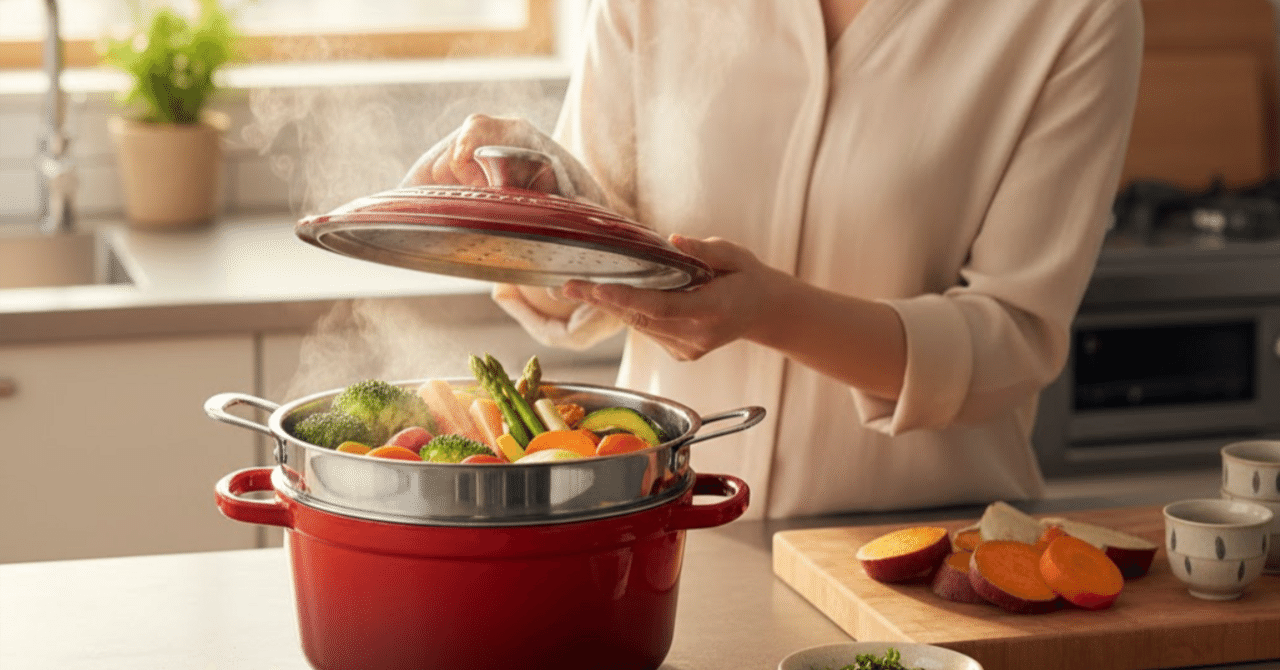 ルクルーゼの蒸し器(スチーマー)の使い方と口コミ|次のワタシ製作所 ルクルーゼの蒸し器(スチーマー)の使い方と口コミ|次のワタシ製作所