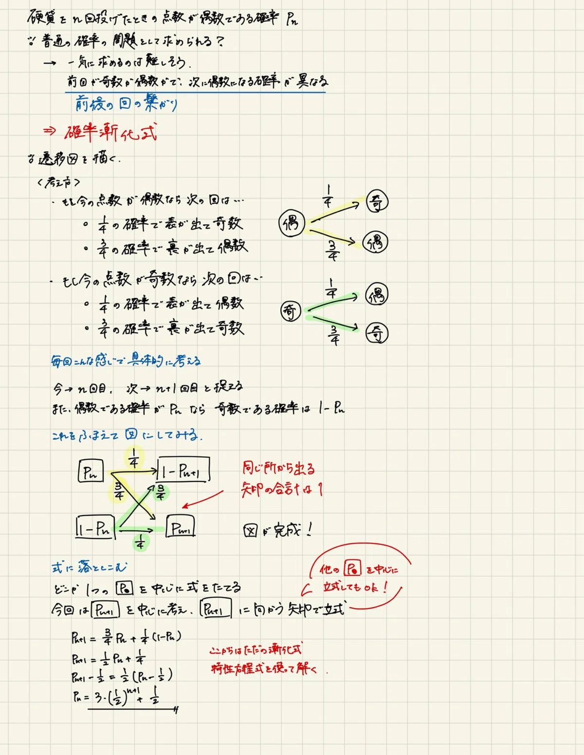 確率漸化式の基本的な解き方｜ねじまき【大学受験数学の解説】