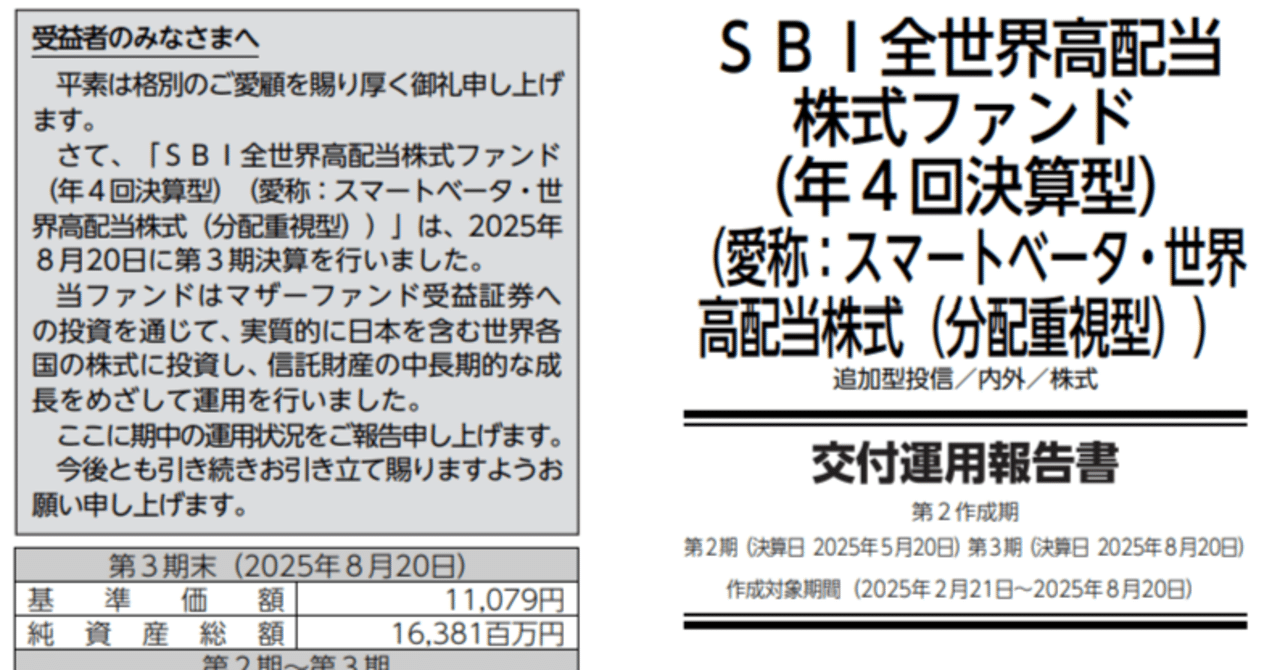 投資信託】「ＳＢＩ全世界高配当 株式ファンド （年４回決算型）」の「運用報告書」を読んでみた｜伝説のEA使い