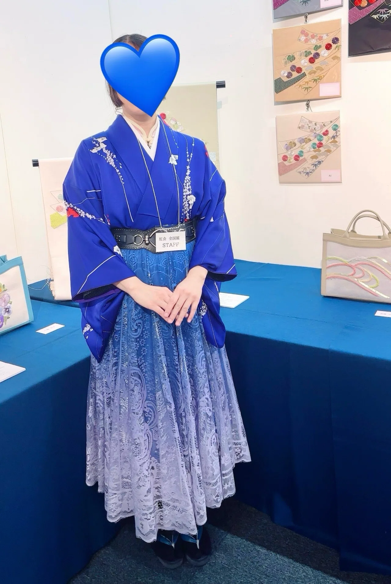 青色グラデーションの伝統的和装セット I exhibited my work at the Japanese embroidery exhibition｜タマと