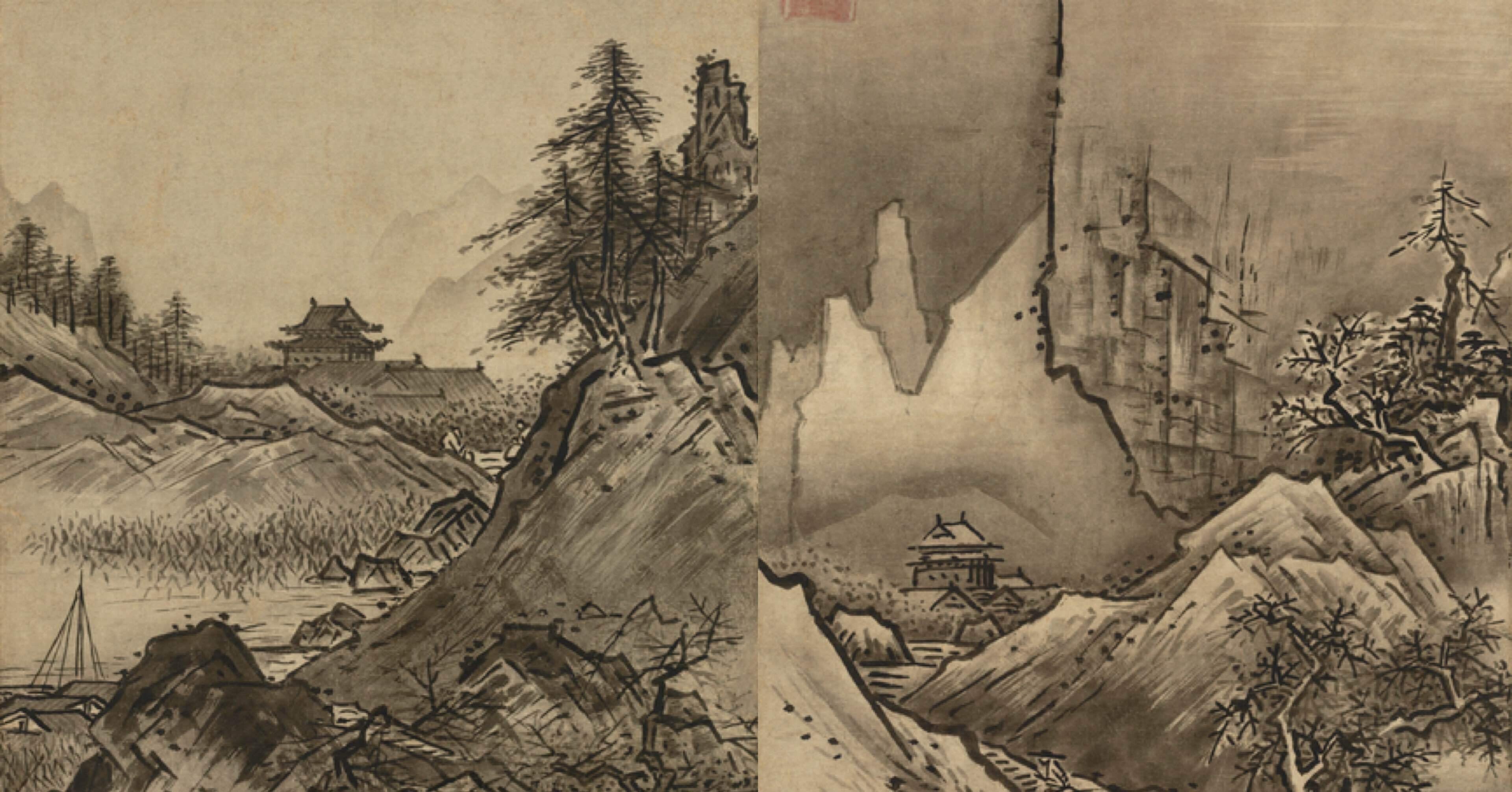 ゆゆ　水墨画 山水画 風景画 五枚まとめ 水墨画 山水画】希少な解説：小林東雲先生の山水画・風景画の描き方