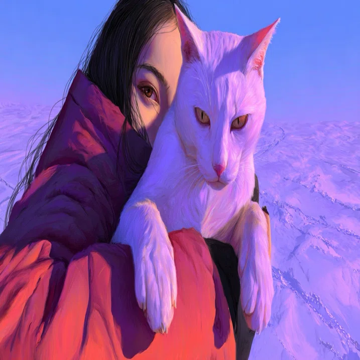 AIイラスト]猫を抱いた少女 雪原で 連続投稿チャレンジ7日目｜みぽぽ