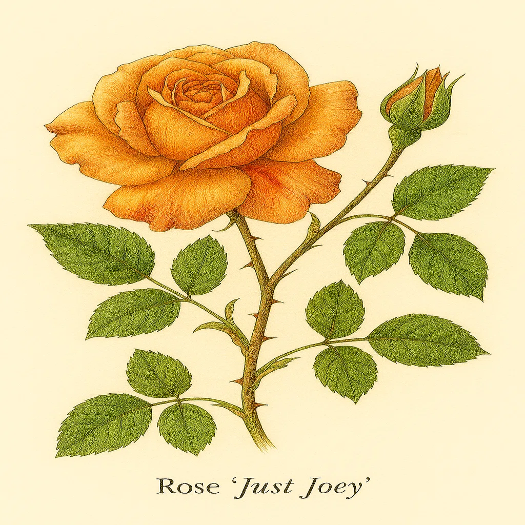 透明水彩画原画薔薇香りの薔薇ジャストジョーイ ジャストジョーイ 20世紀後半を代表する本作、世界バラ協会『殿堂入