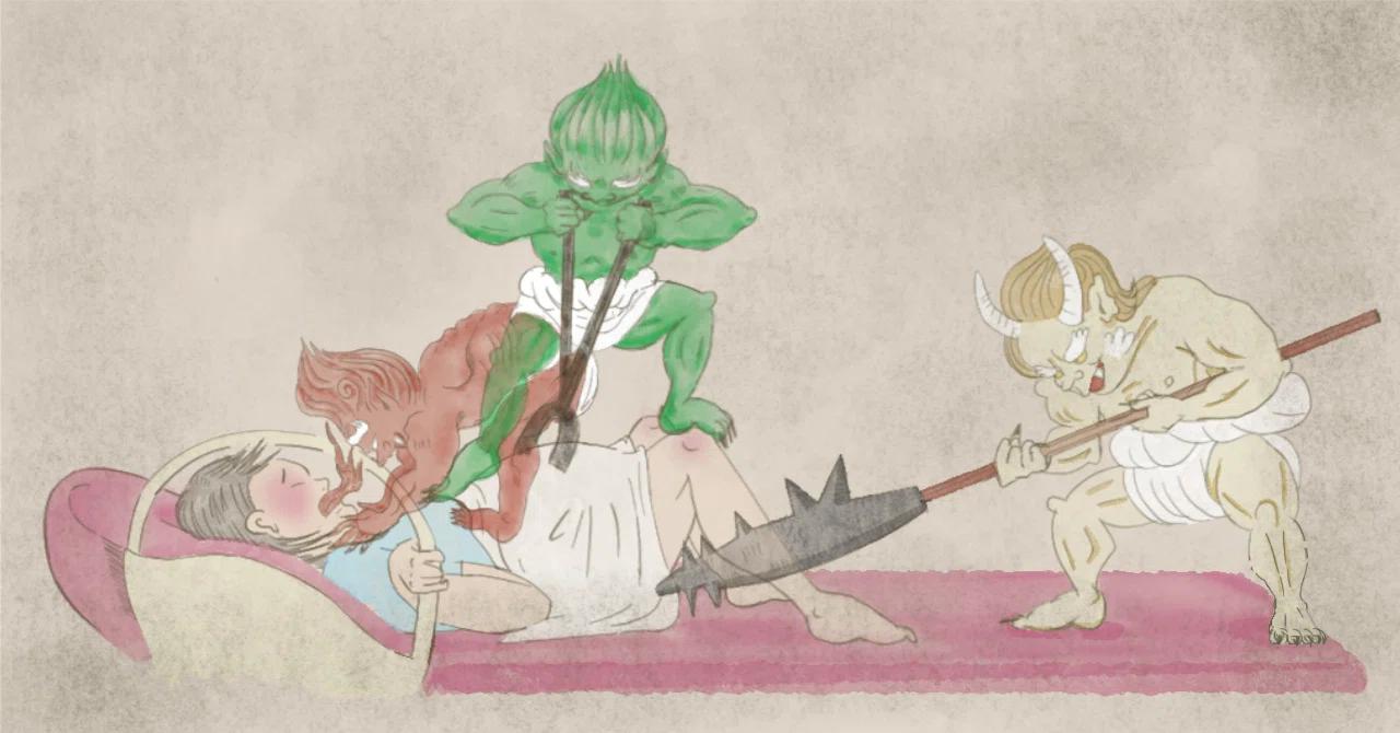 Childbirth pain is not a watermelon, but a demon｜猫砂文学｜絵と文