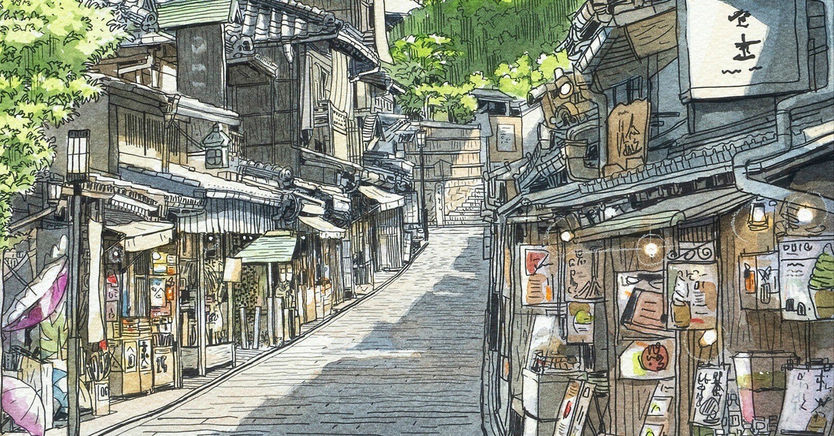 デジタルペンで描き、プリンターで水彩紙出力した手彩色の風景｜MASATO