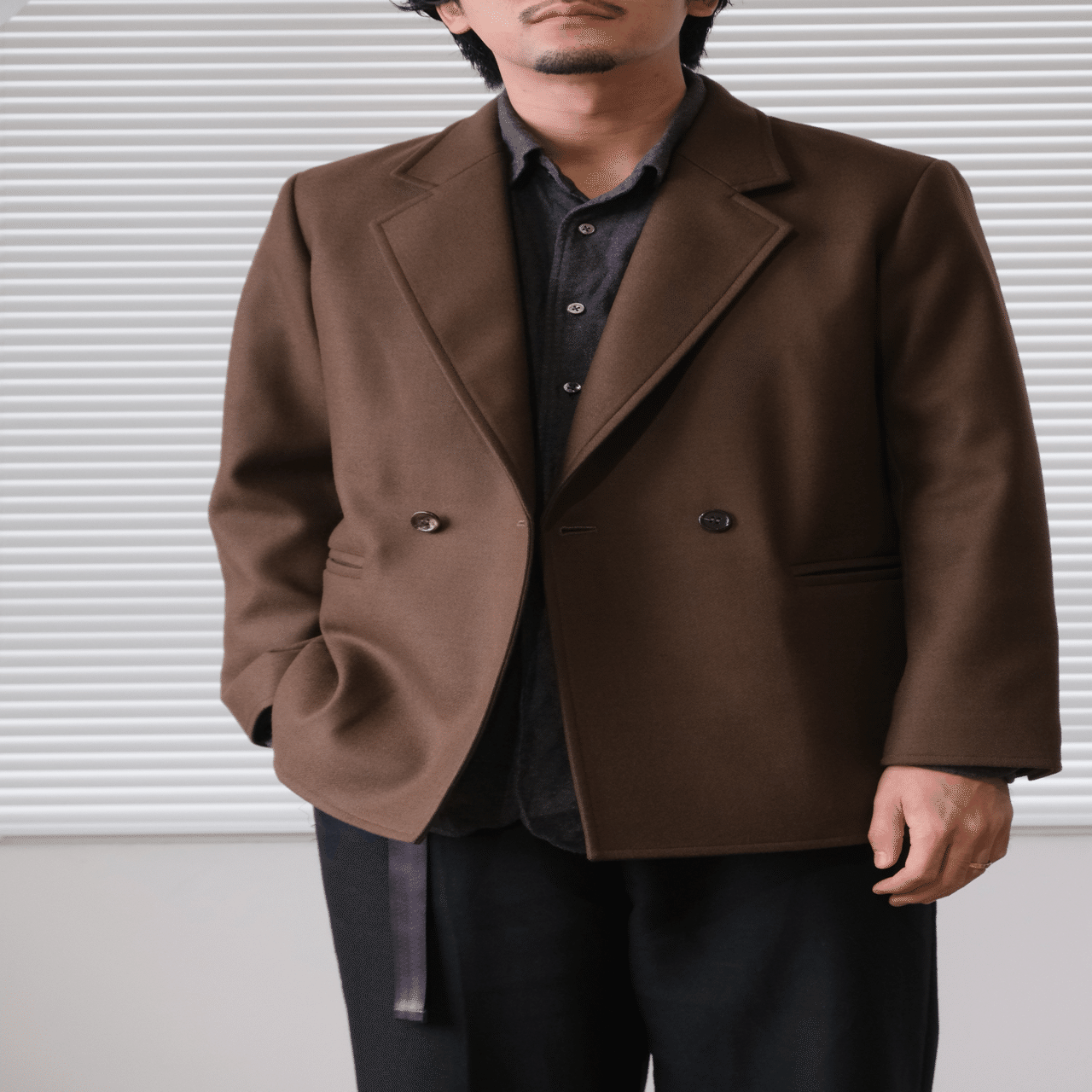 サカイ　ウールメルトンブラウン ジャケット ポケット付きサイズ2（M相当） サカイ ウールメルトンブラウン ジャケット ポケット付きサイズ2（M