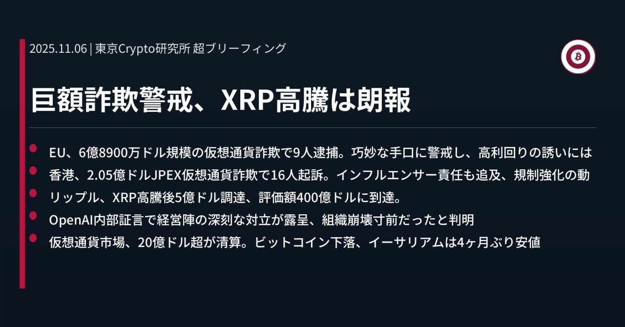 巨額詐欺警戒、XRP高騰は朗報｜東京Crypto研究所