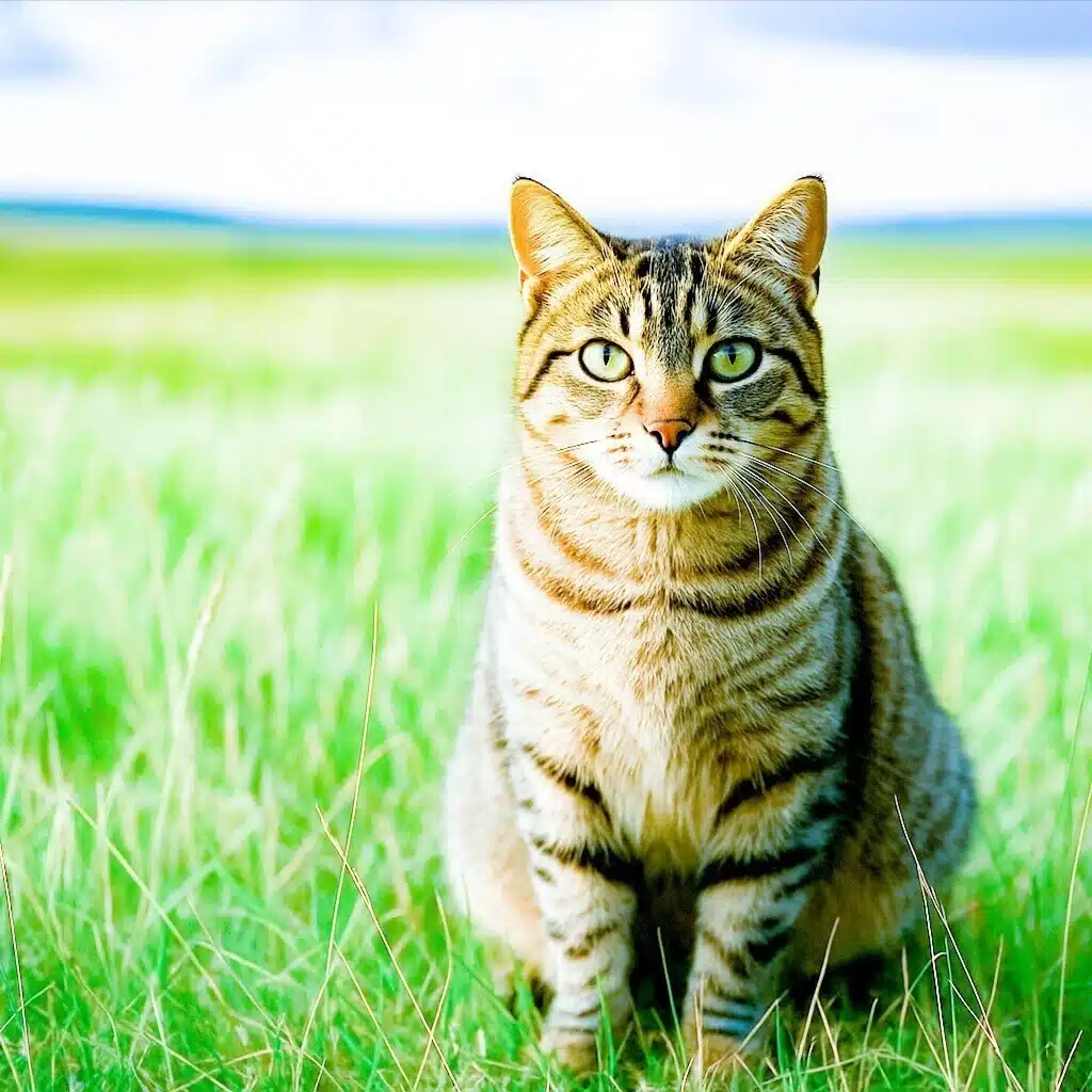 草原と猫