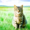 草原と猫
