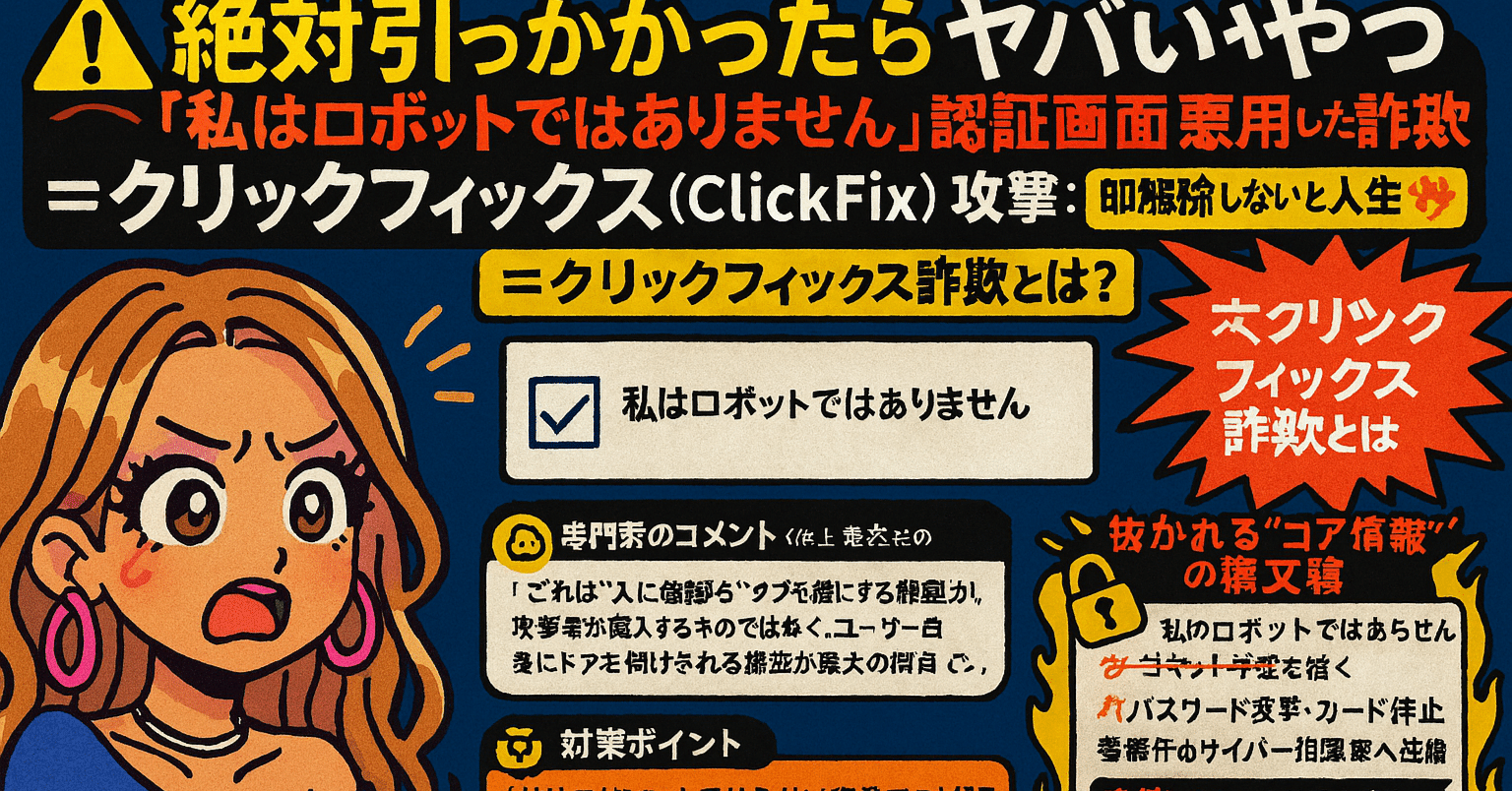 絶対引っかかったらヤバいやつ：「私はロボットではありません」認証画面を悪用した詐欺＝クリックフィックス（ClickFix）攻撃｜即解除しないと人生秒で詰みます｜NotebookLMで要約 してみた＾＾注意｜えでぃたん