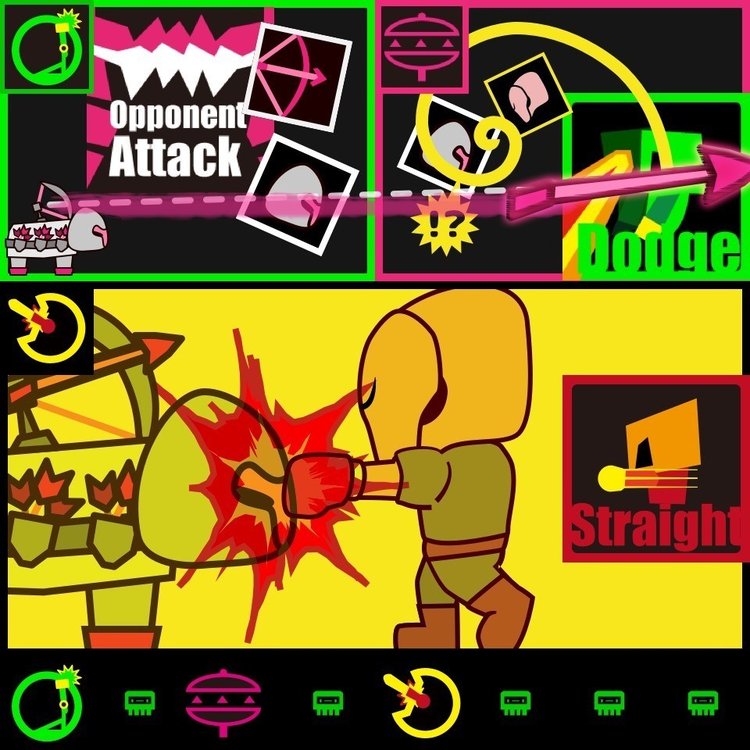 kick → Opponent Attack hi hat open → Dodge Action snare → PlayerAttack → KO