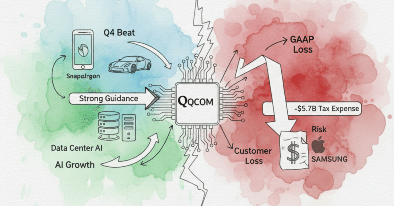 1日1銘柄 #62】クアルコム ($QCOM): 業績は好調、ガイダンスも強力。なのに「57億ドルの税務費用」でGAAP赤字転落。｜ハル @米国株 を学ぶ会社員