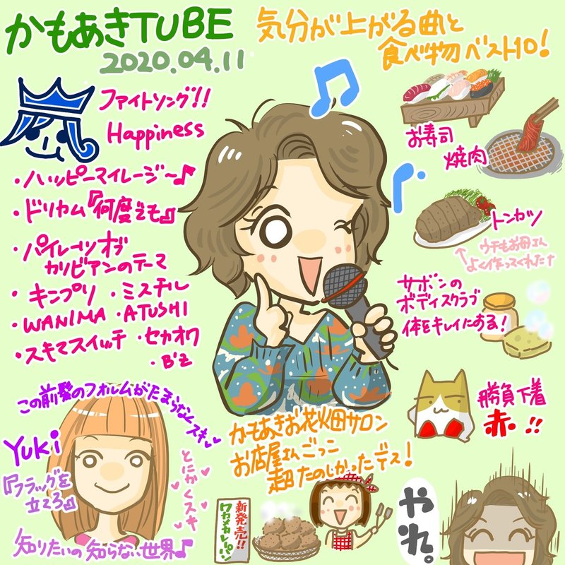 かもあきtube感想年4月11日 気分が上がる曲と食べ物ベスト10 きょこ 漫画家 Apdだけど楽しく生きてます 仮 21年刊行予定 Note
