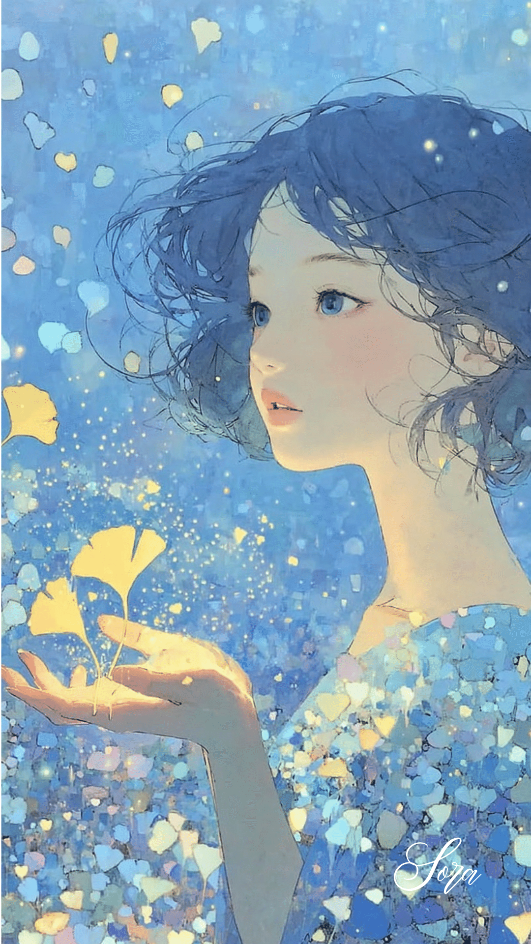 AIアート『降り注ぐ金色の魔法』｜藍空｜そら【AIアート & 幻想彩画