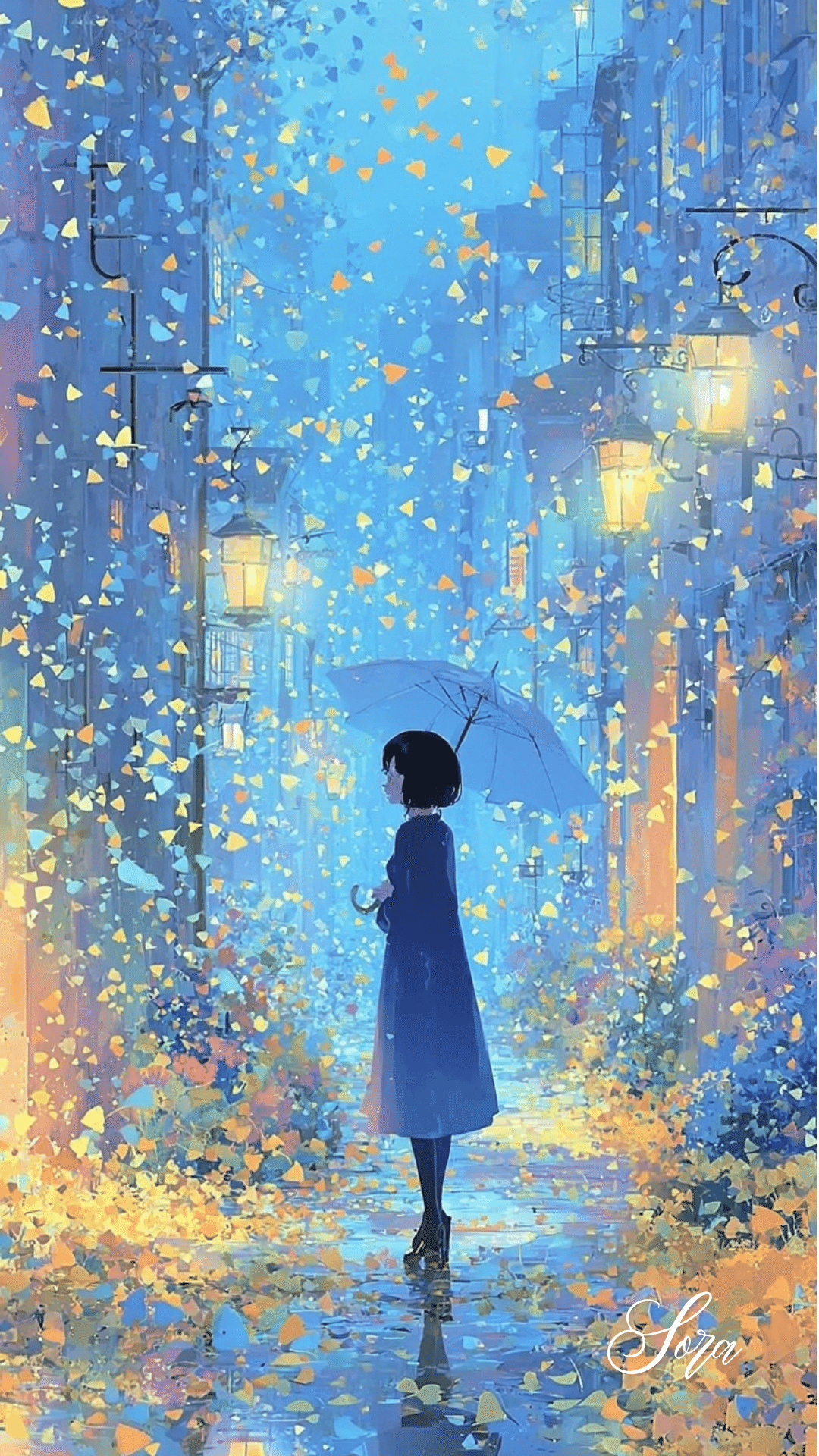 AIアート『降り注ぐ金色の魔法』｜藍空｜そら【AIアート & 幻想彩画