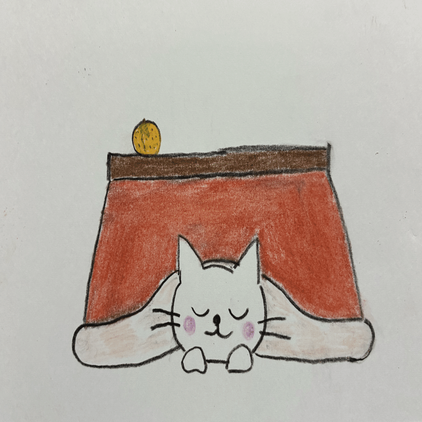 色鉛筆画 name:こたつ猫ちゃん ハガキサイズ 原画 こたつ猫 色鉛筆画
