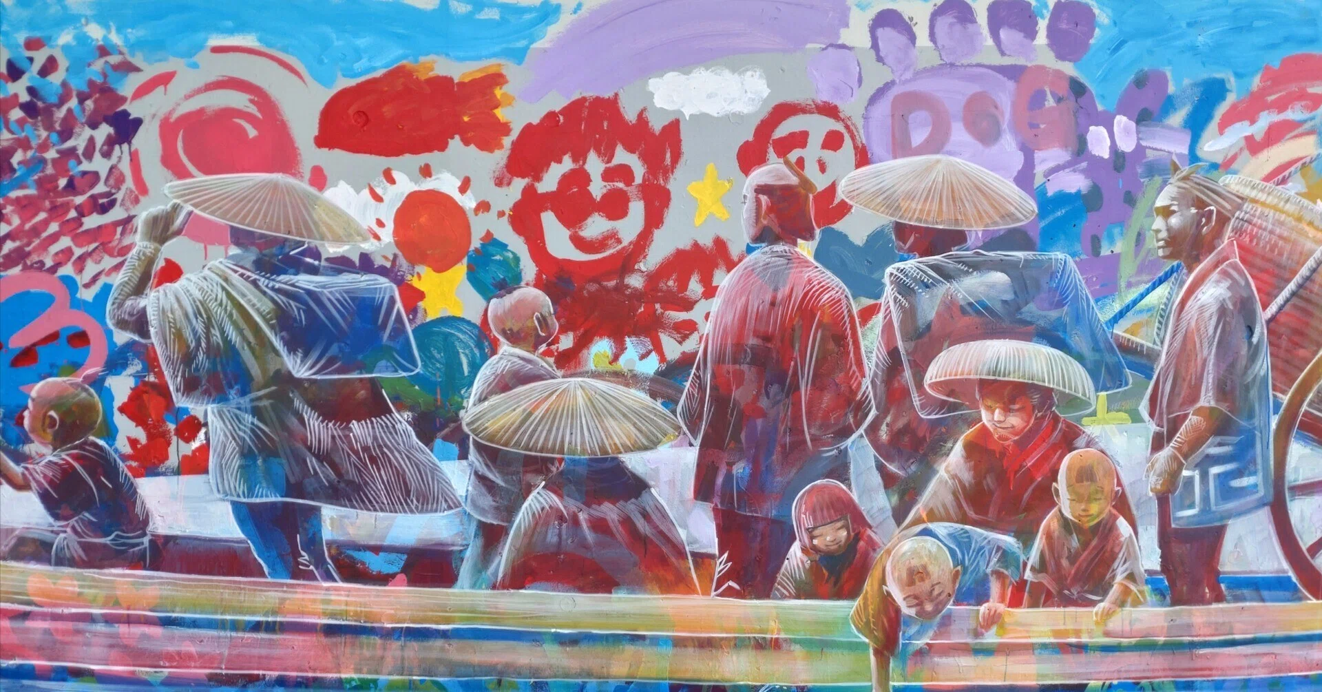 絵画　アート作品 川崎市高津区】国道246号橋脚の壁画アートから浮き上がる100年前「二子