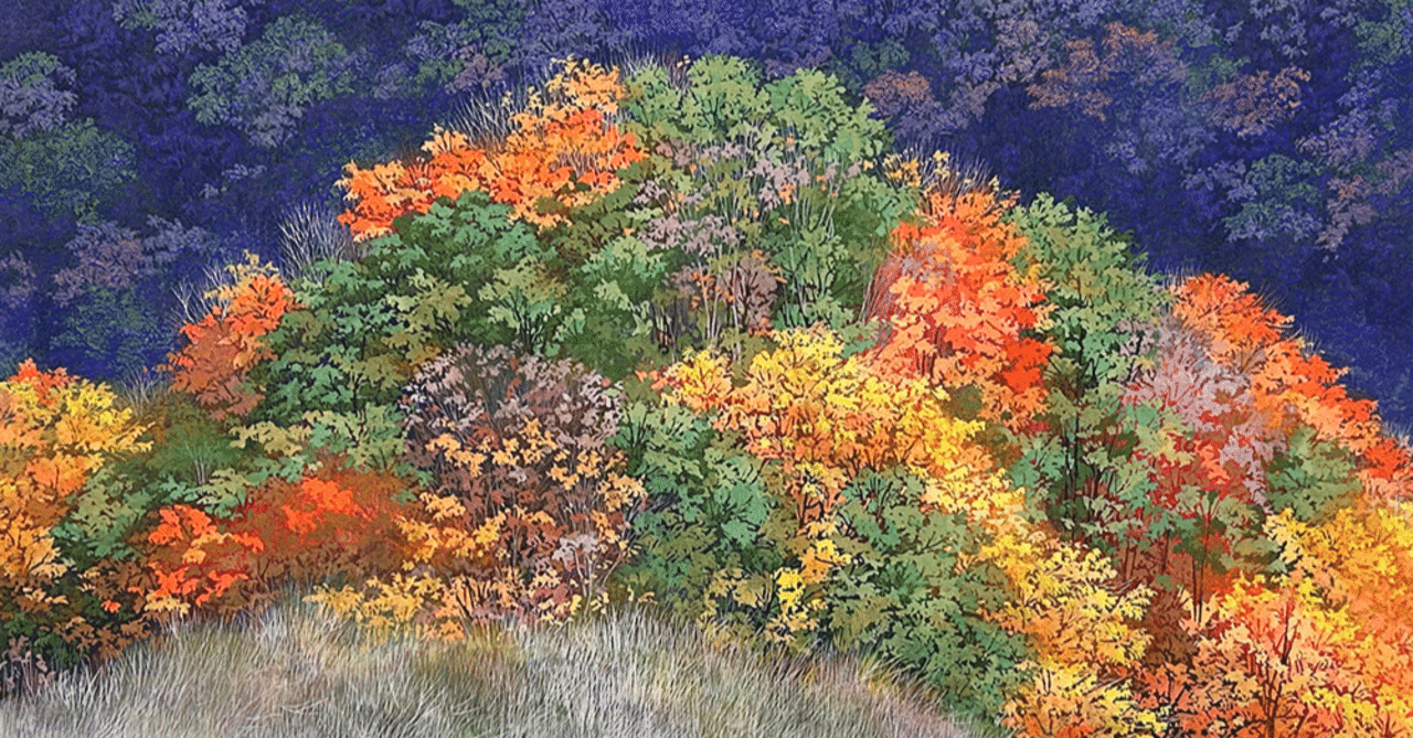 長谷川喜久「錦秋 8F」】——色彩が語る、秋の深まりと静けさ