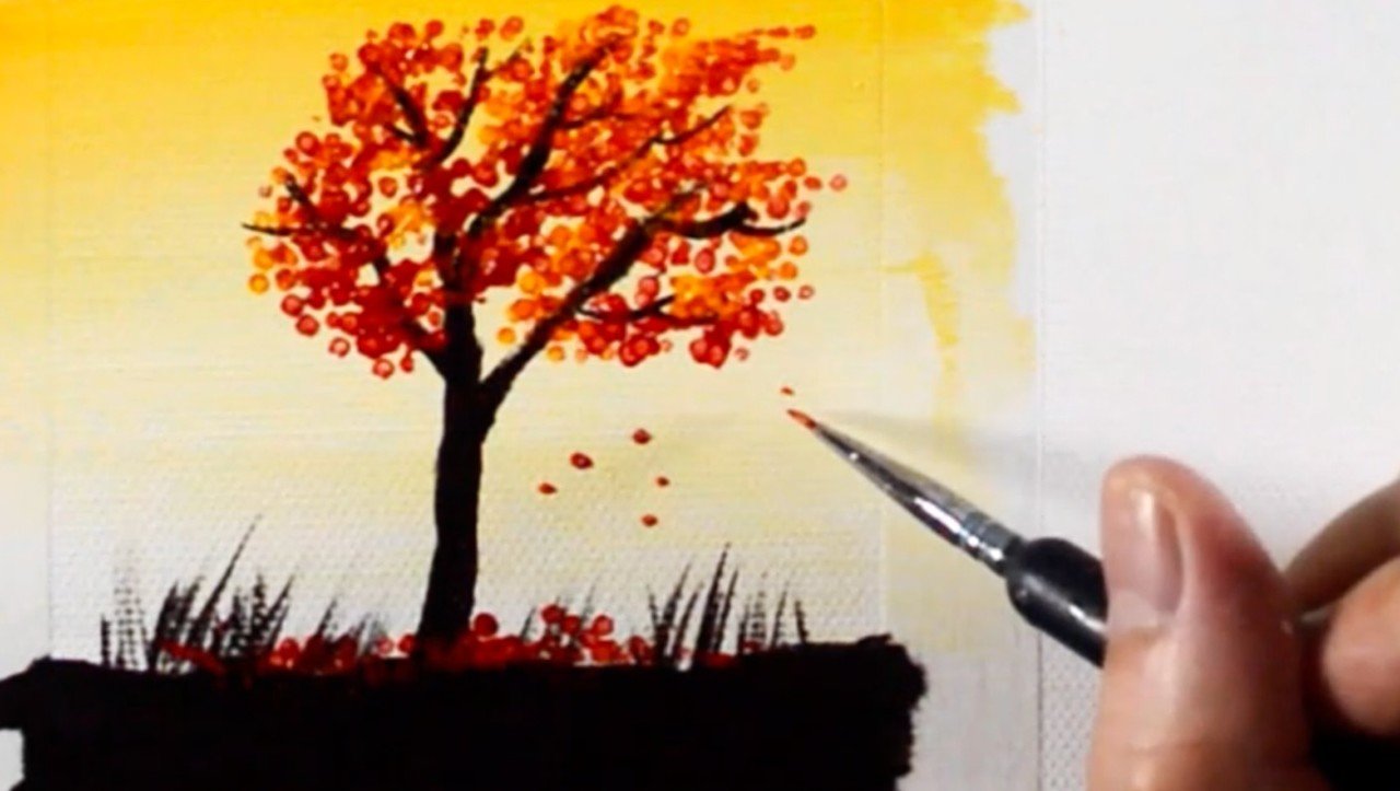 アクリル絵の具を使用した桜の四季の描き方 / 初心者が簡単に絵を描く