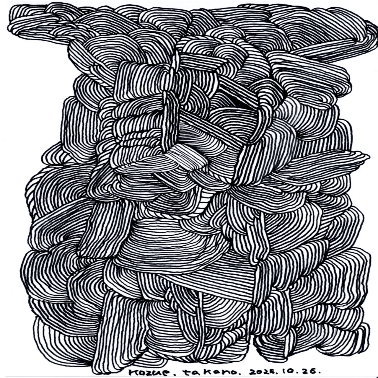 紙を回転させることと形を描き進めることに関係性/ペン画｜髙野 梢