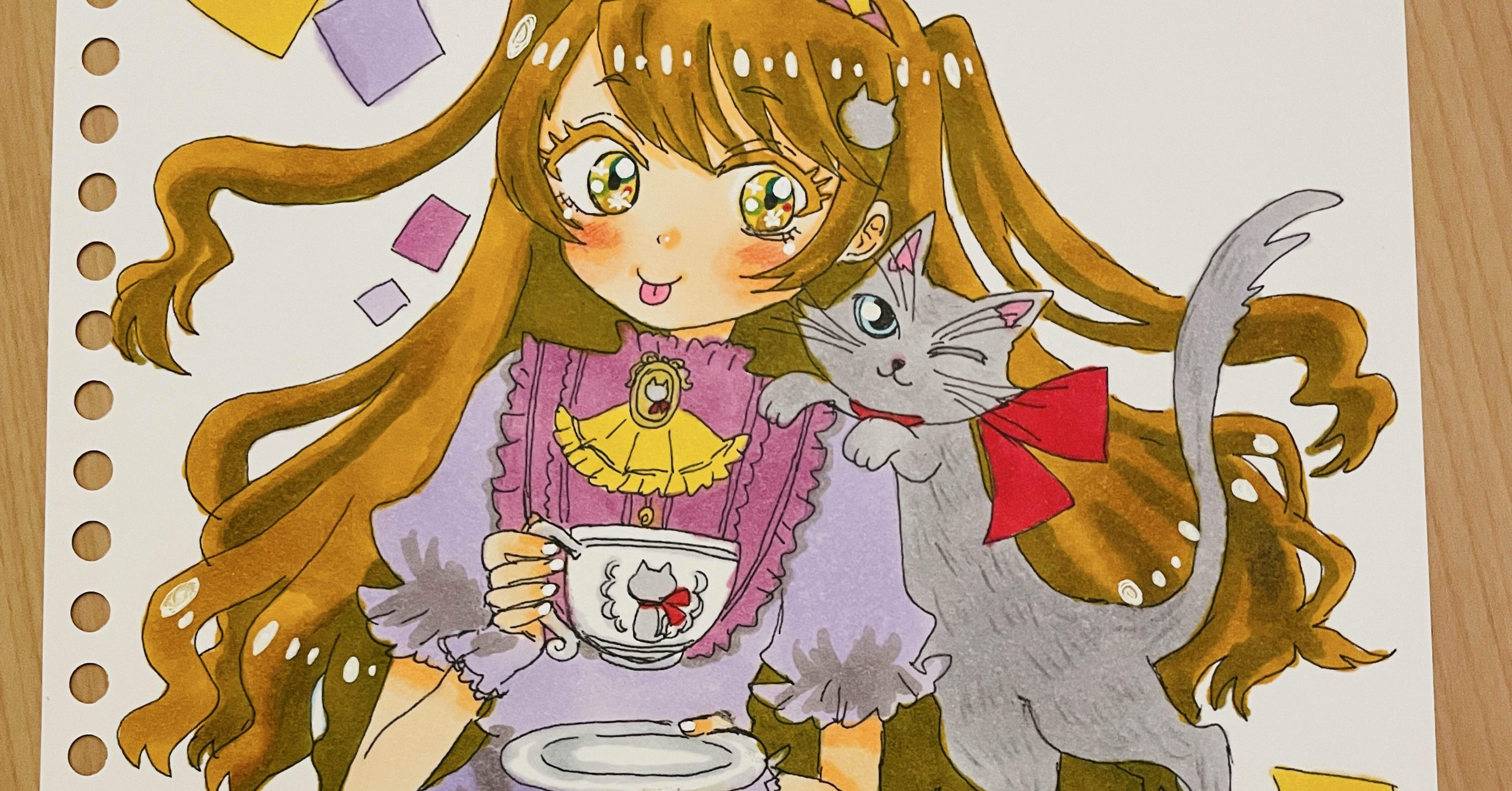 18歳が趣味で描いた絵 その26〜お絵描き修行日記 ティータイム少女の絵を塗りました〜｜星松錦