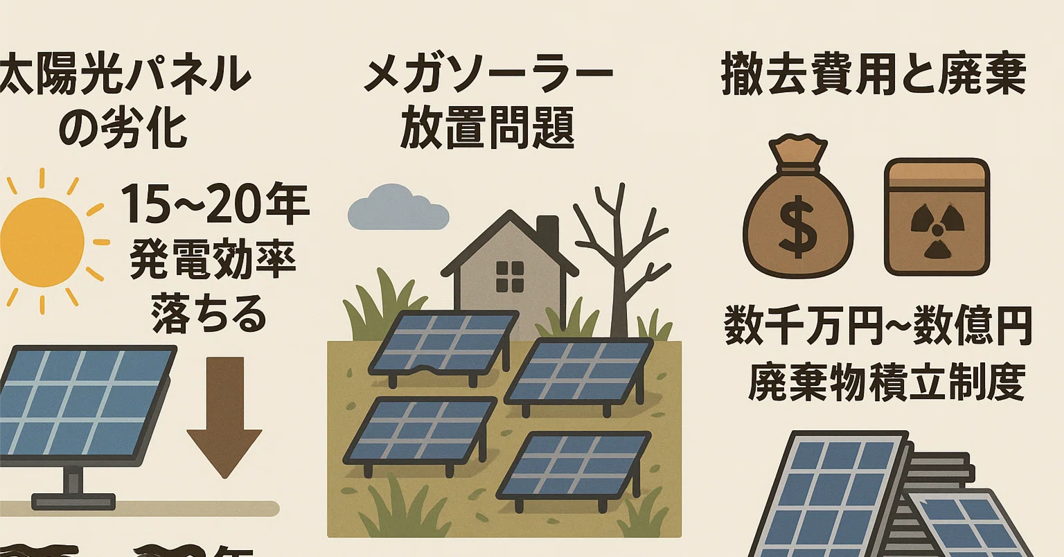太陽光パネル20年後の現実──劣化・放置・廃棄が生む“負の遺産”|10works 太陽光パネル20年後の現実──劣化・放置・廃棄が生む“負の遺産”|10works