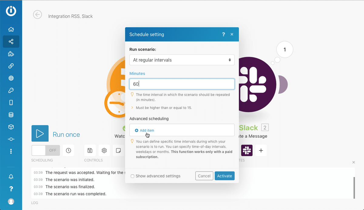 Integromatでスケジュールを設定