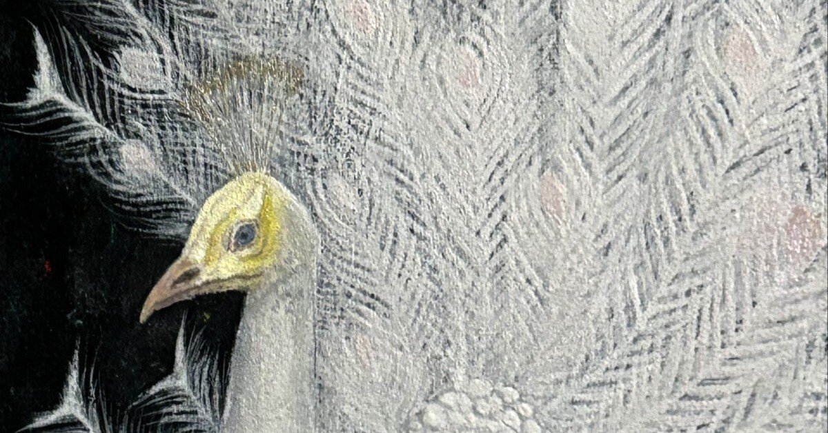 painting まるで 鳳凰 純白のドレスを身にまとった白孔雀 クジャク 原画 上