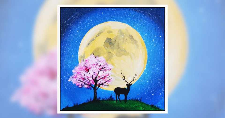 アクリル絵の具を使用した満月と鹿の描き方 初心者が簡単に絵を描く方法 Junya Art Note