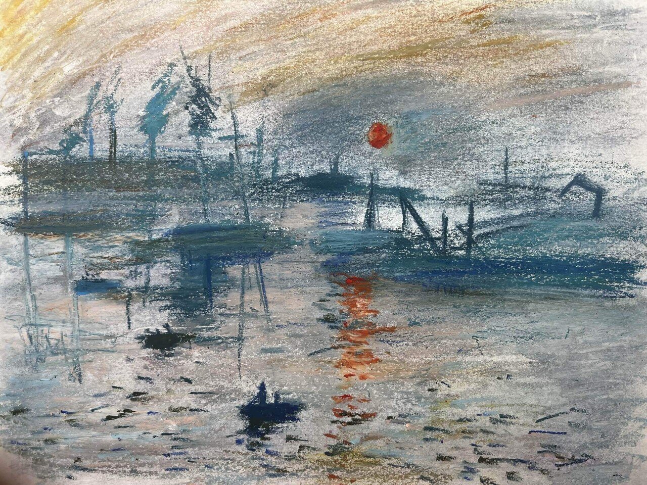 印象・日の出 / クロード・モネ】パステルだけで模写｜千景