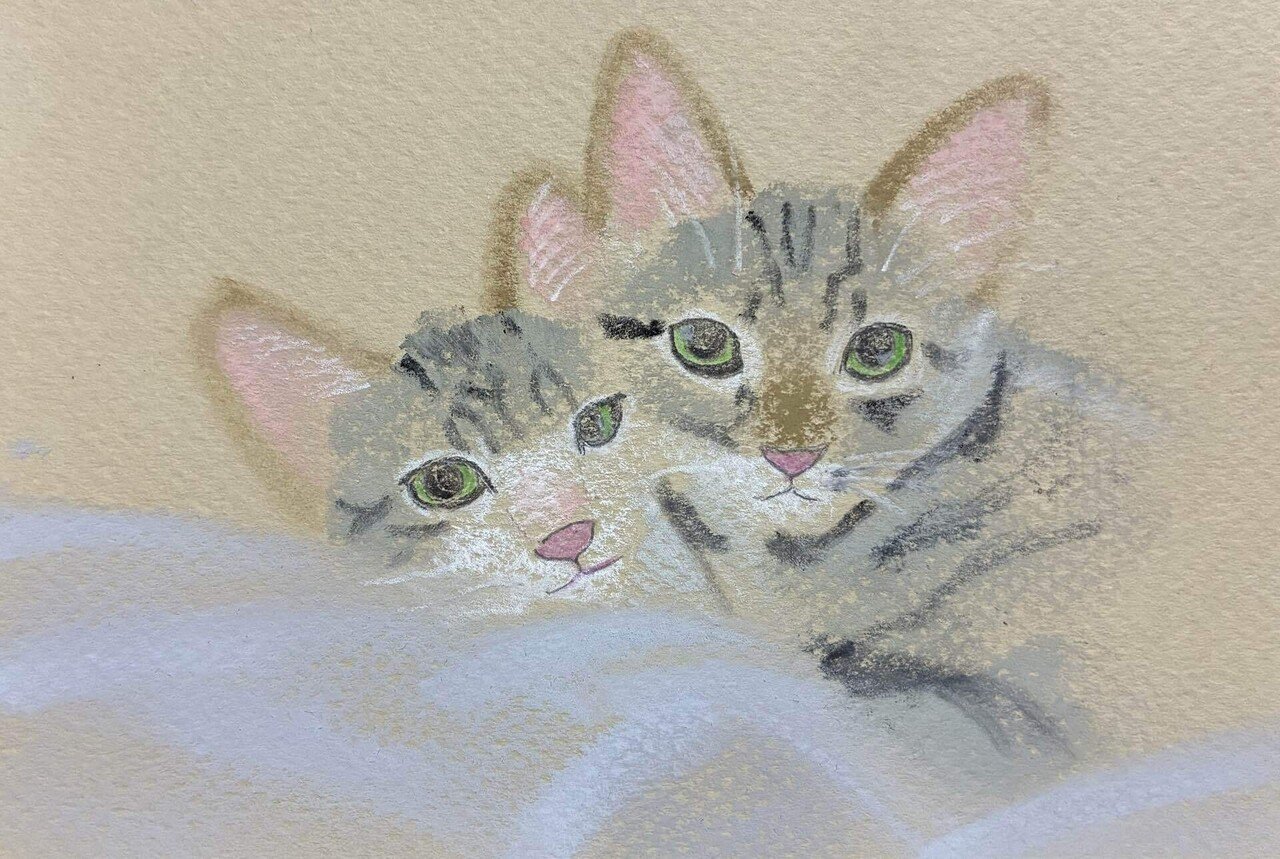 子猫の兄弟のパステル画です。｜まる
