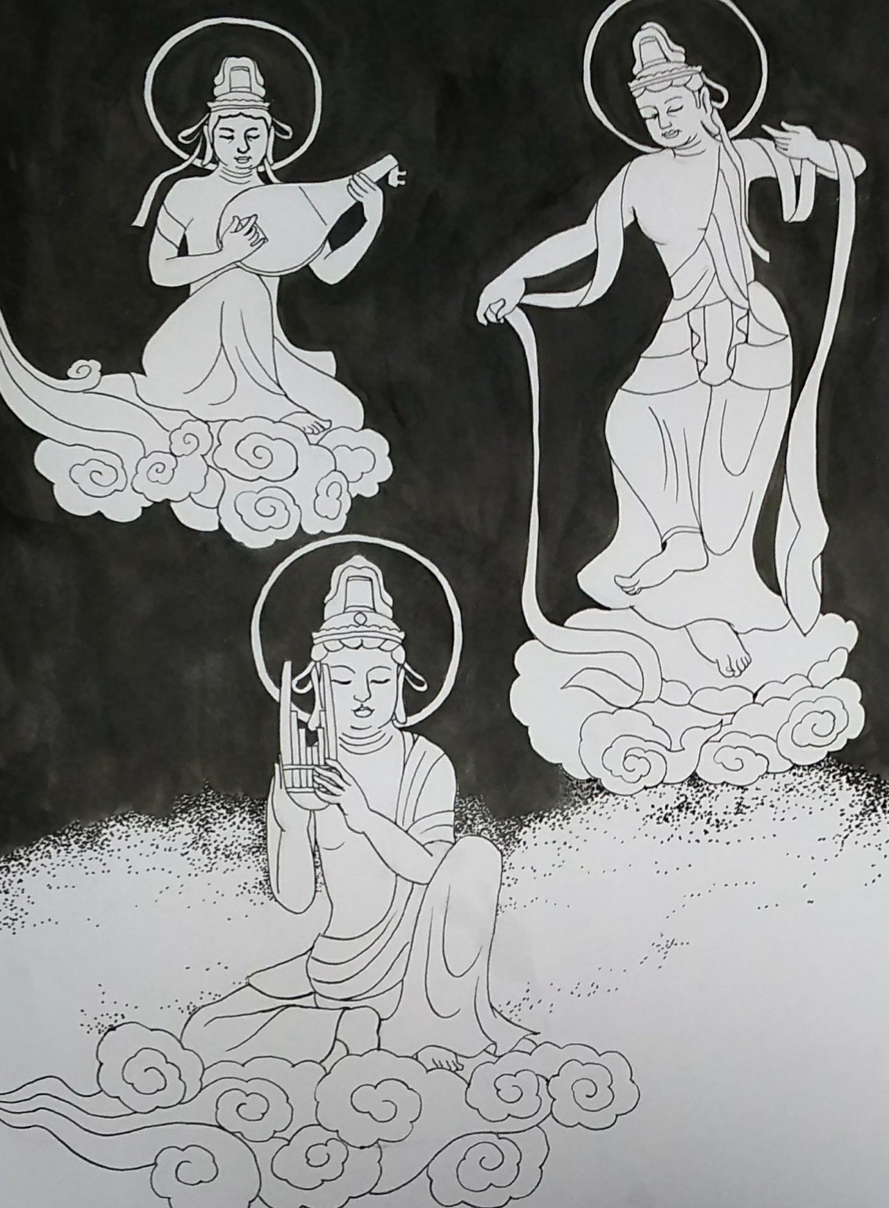 仏画 雲中供養菩薩 二 阿北ボタン Note