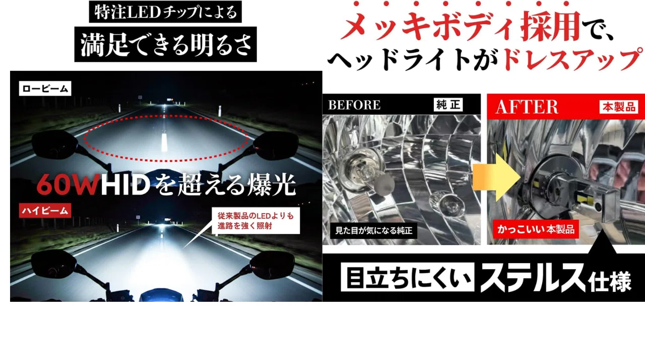HID屋 H4 LED バイクMシリーズ プレミアム レビュー：49600cdの爆光は