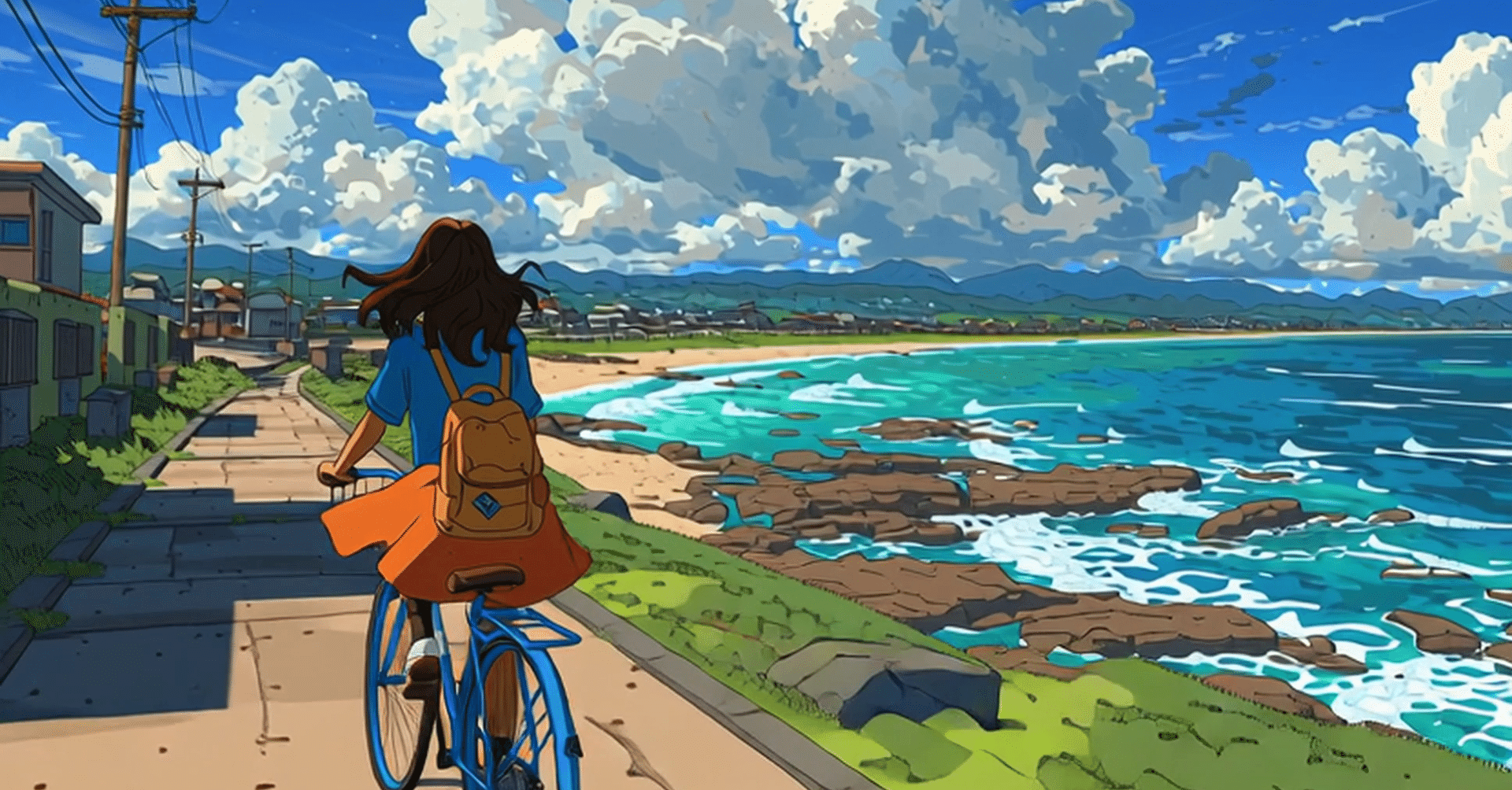 海と風を走るLofi動画｜自転車のループアニメにチャレンジ｜フルタニケンジ