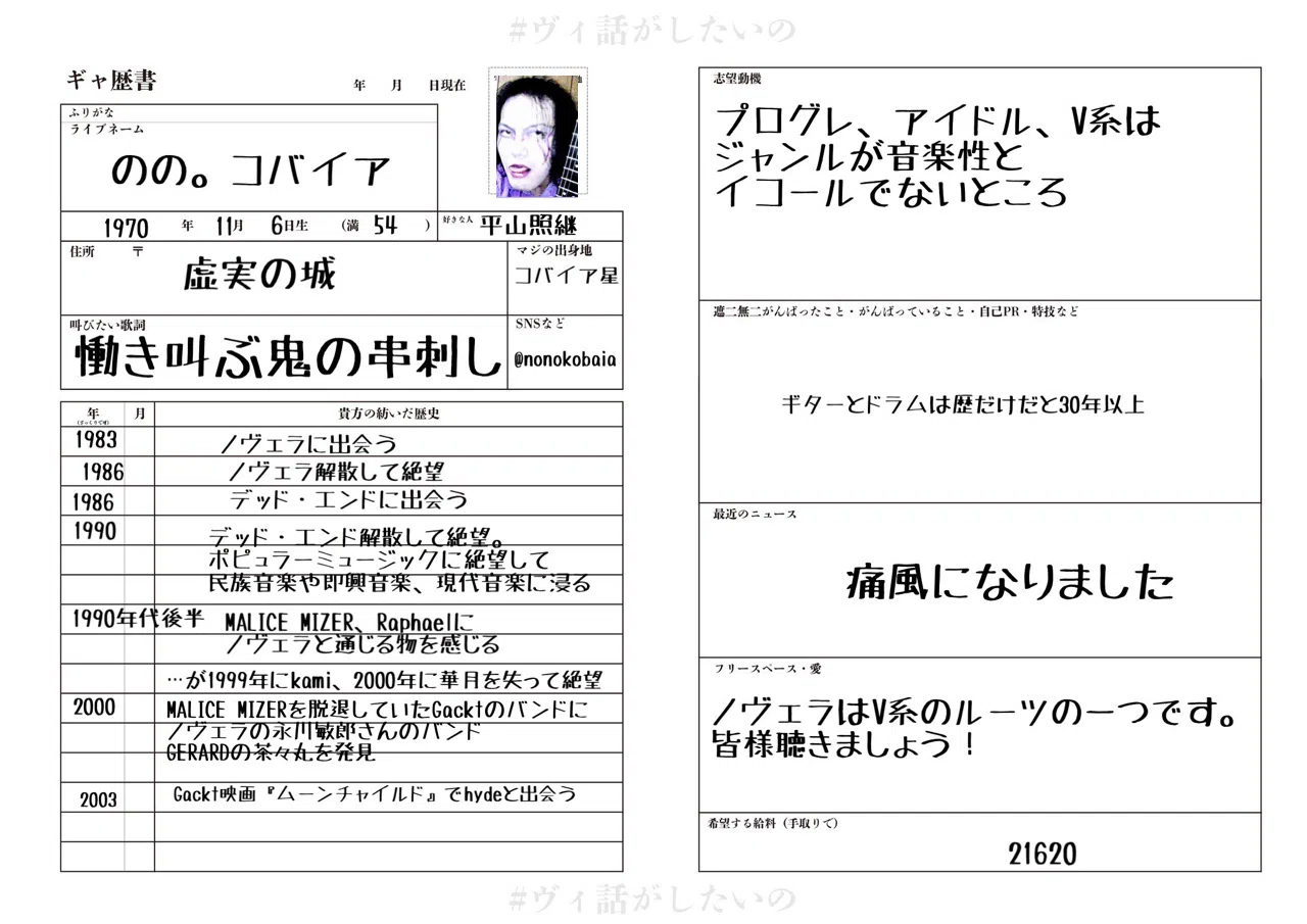 ギャ歴書｜のの。コバイア