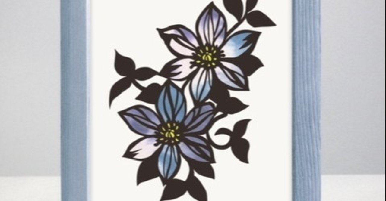 フリー図案no 006 クレマチス 華色切絵 平石智美のカラー切り絵を楽しむnote Note