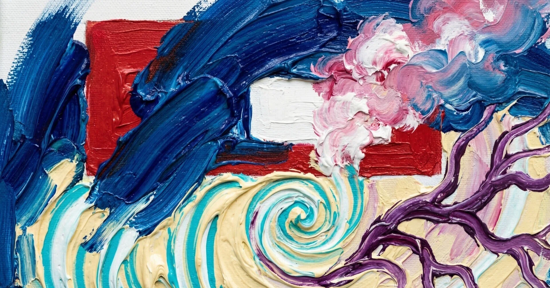 AI画像 de 油彩画（抽象、四角放射震え対数螺旋枝分かれ）｜茜町春彦