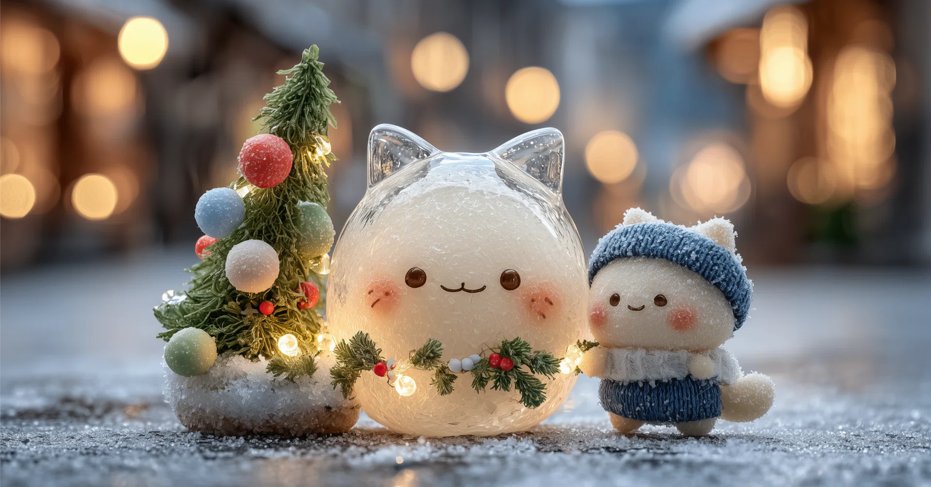 AIイラスト制作記｜猫耳スライムと子猫が飾る“クリスマスミニチュア