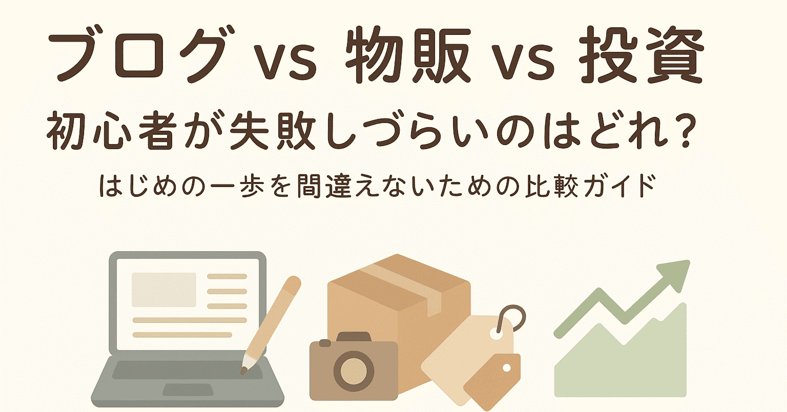 ブログ vs 物販 vs 投資】初心者がいちばん失敗しづらい副業はどれ？徹底比較ガイド｜彩香（あやか）