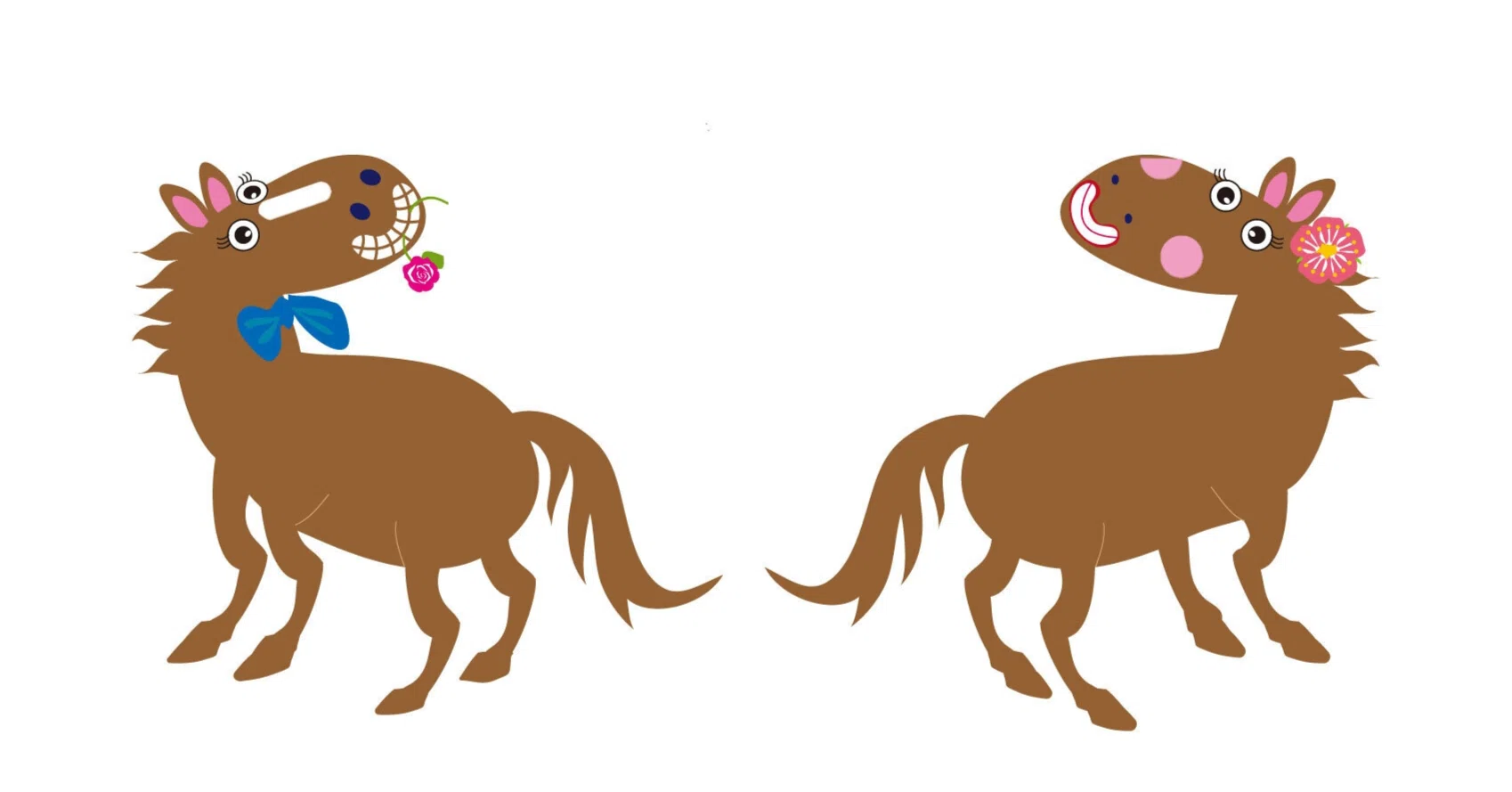 恋するポニー：可愛い雄馬と雌馬の馬カップルのイラスト年賀状2026
