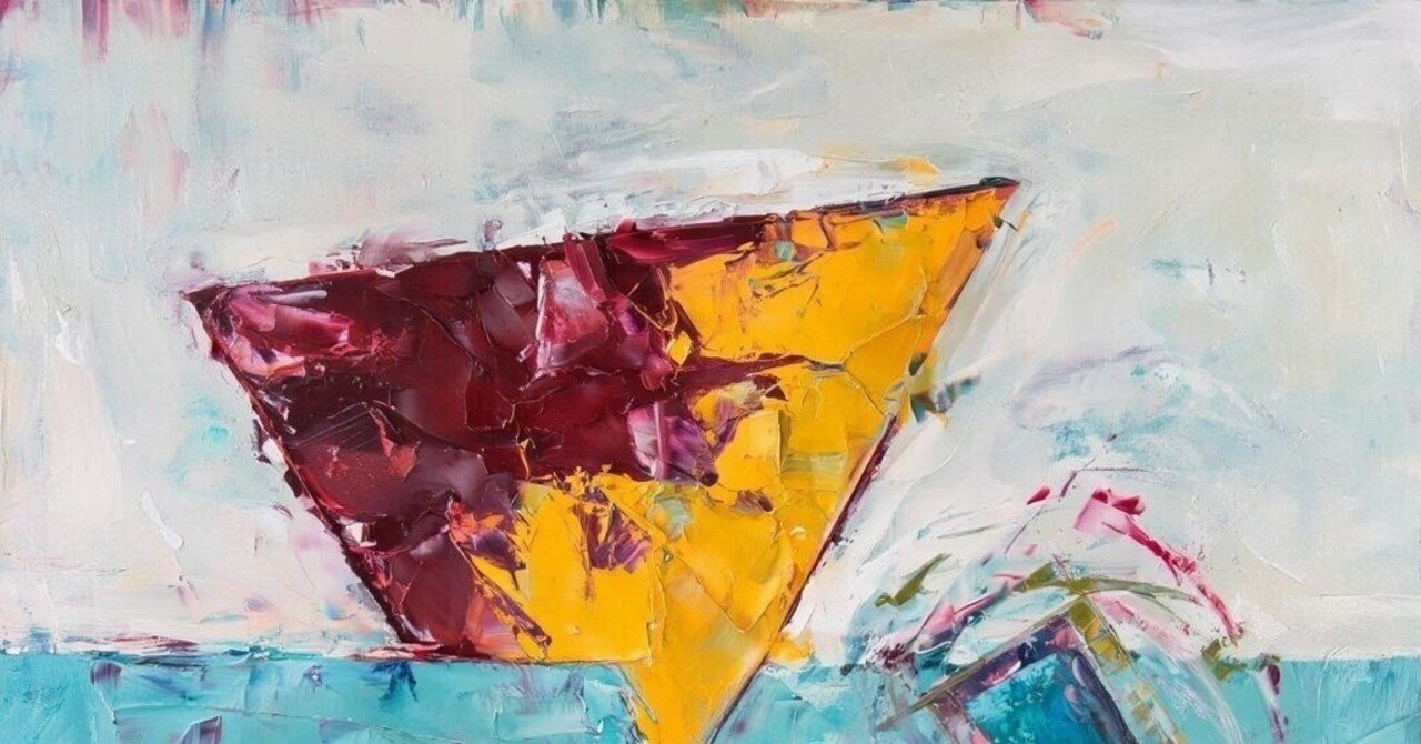 AI画像 de 油彩画（抽象、三角帯四角円モザイク）｜茜町春彦