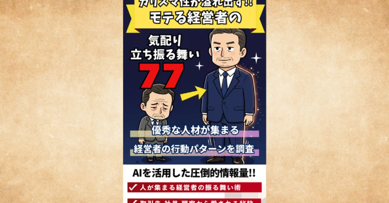 カリスマ性が溢れ出す!!モテる経営者の気配り立ち振る舞い77|【AI活用】サクセスコンパス【有益情報毎日投稿】