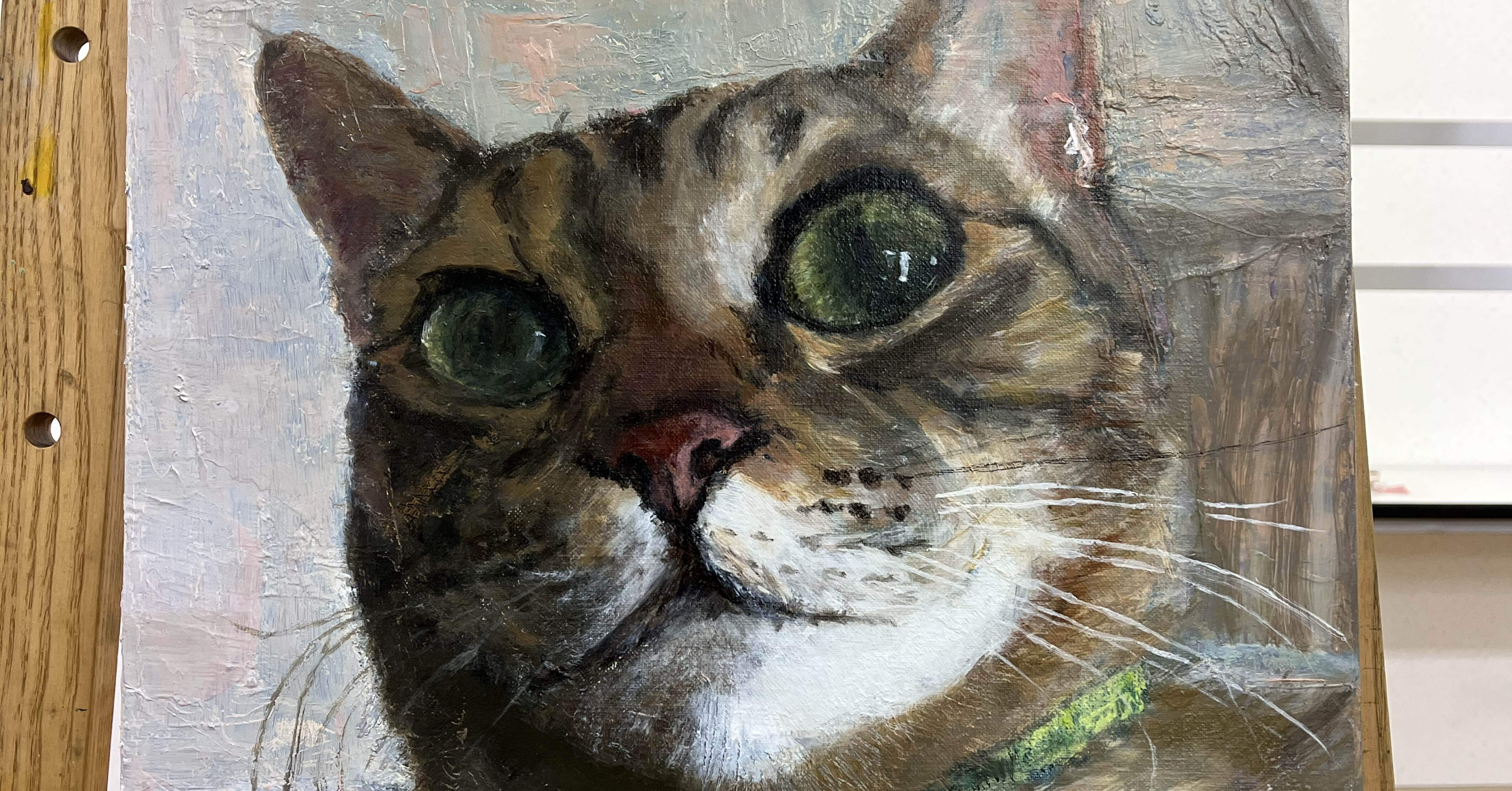 油絵の投稿「飼い猫のボクちゃん」 文字数479字｜メタオ屋 シュン