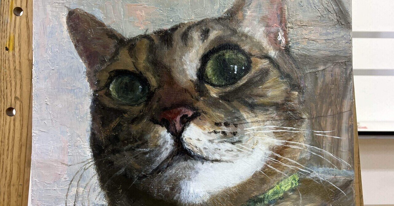 油絵の投稿「飼い猫のボクちゃん」 文字数479字｜メタオ屋 シュン