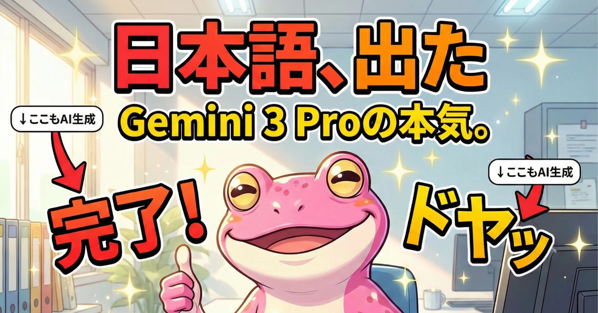 朗報】Gemini 3なら、4コマ漫画のセリフが日本語でそのまま出せました