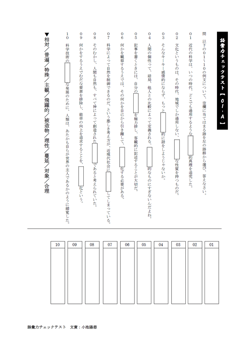 現代文プリント 語彙力チェックテスト 修正版 小池陽慈 Note 現代文プリント 語彙力チェックテスト 修正版 小池陽慈 Note